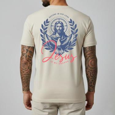 Imagem de Camiseta Masculina Cristã Jesus Costura Dupla Algodão Penteado Camisa 