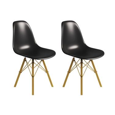 Imagem de Conjunto 2 Cadeiras Eames Tubo Ferro Dourado Assento Preto
