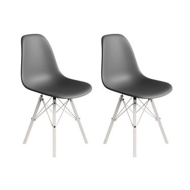 Imagem de Conjunto 2 Cadeiras Eames Estilo Moderno em Ferro Branco com Assento Cinza