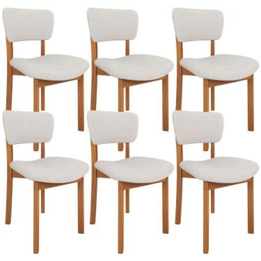 Imagem de Kit 06 Cadeiras Para Sala De Jantar Cozinha Living Estofada Dara L02 Bouclê Cru - Lyam Decor