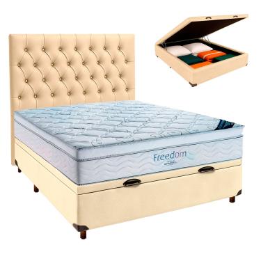 Imagem de Box Bau Blindado + Colchão Casal Freedom Ortobom + Cabeceira