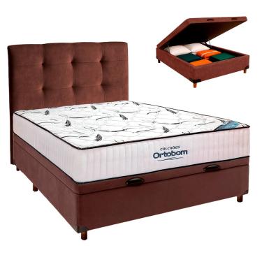 Imagem de Box Bau Blindado + Colchão Casal High Foam Ortobom + Cabeceira