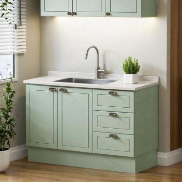 Imagem de Balcão para Pia Modelo Americano Provençal 2 Portas 3 Gavetas Frentes em Mdf sem Tampo...