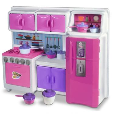 Imagem de Mini Cozinha Infantil Cristal com Fogão Geladeira Armário e Utensílios Design Moderno Rosa Lua de Cristal