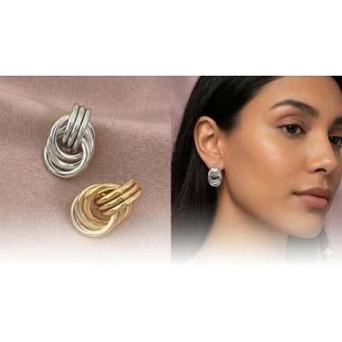 Imagem de Brinco Feminino Trio de Argolas Pino de Prata Banho Ouro Prata MINIMAL