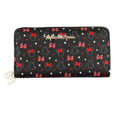 Imagem de Carteira retangular preta pintas laços minnie 10x19cm - disney