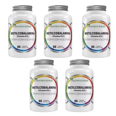 Imagem de Kit 5x Vitamina B12 Metilcobalamina 414% IDR 5x60 cps Flora-Unissex