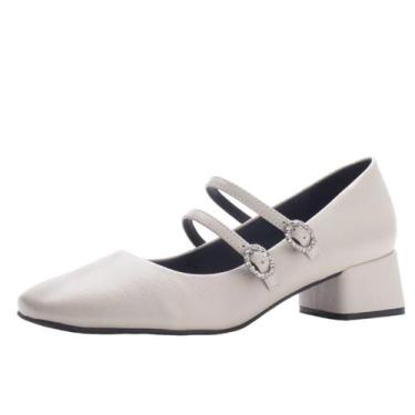 Imagem de Sapato Boneca Couro Salto Bloco Lia Line + Natália Toscano, Off white,