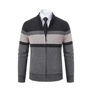Imagem de Cardigã Masculino De Inverno Em Fleece Grosso, Quente E Casual, Com Go