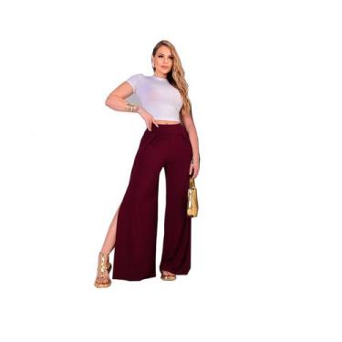 Imagem de Calça Pantalona Envelope Feminina Fendas Laterais Costa Alta - Sarawi 