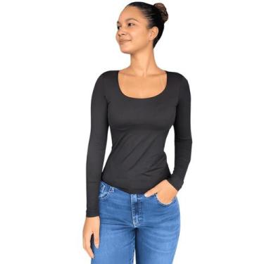 Imagem de Blusa Feminina Manga Longa Toque Suave Lunender, Preto, M