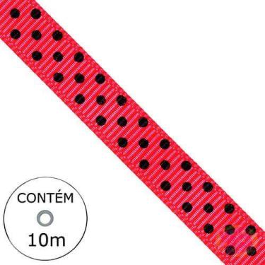 Imagem de Fita Gorgurão - Pink Poá Preto 10mm (Rolo 10M) - Loja do Papel