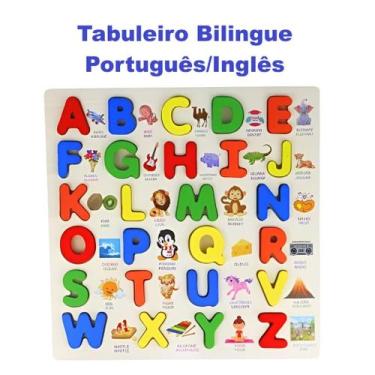 Imagem de Tabuleiro Educativo Alfabeto de Madeira Português e Inglês 28 peças Jo