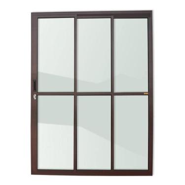 Imagem de Porta de Alumínio de Correr 210x150cm 3 Folhas 1/3 com Vidro Liso Cort