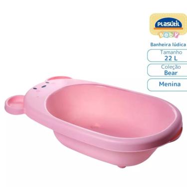 Imagem de Banheira Urso Tradicional 22L Plástico Rosa para Bebê Plasútil