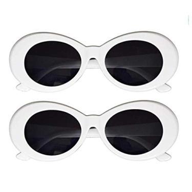 Imagem de Juslink Óculos de sol retrô com armação oval grossa e lentes redondas, 2 White, Medium