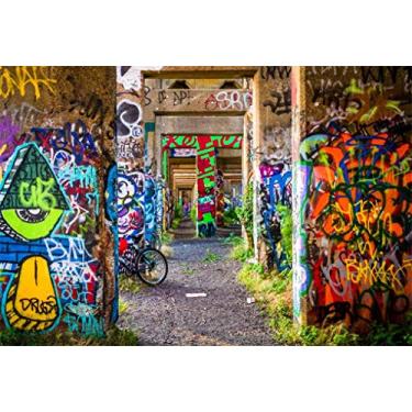 Imagem de Yeele Pano de fundo de parede de grafite de rua de 3 x 2,4 m, píer abandonado, sob a ponte, colorido, rabisco, para fotografia, anos 80, 90, festas, eventos, adultos, crianças, cabine fotográfica,