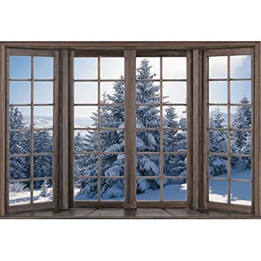 Imagem de Yeele 3 x 2,4 m, janela de inverno, cenário de floresta, cenário de neve, cenário fotográfico, cenário natural, decoração de Natal, faixa de parede, decoração de ano novo, adereços de estúdio