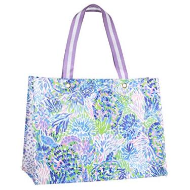 Imagem de Bolsa de compras Lilly Pulitzer XL Market Shopper, bolsa de supermercado reutilizável com alças de ombro confortáveis, Shell of a Party, X-Large