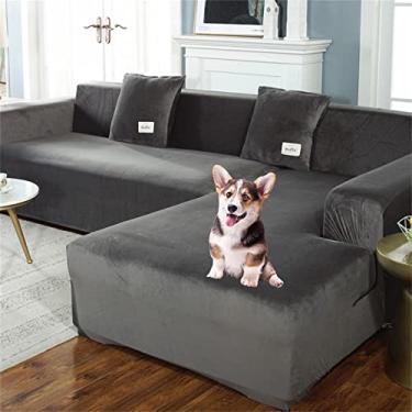 Imagem de Capa de sofá seccional, capas deslizantes de veludo espessas para sofá, cama antiderrapante e elástica, capa para sofá cama Housse Divan Protetor de sofá em forma de L para 1, 2, 3, 4 lugares, cinza escuro, 2 assentos 145-185 cm-1 peça