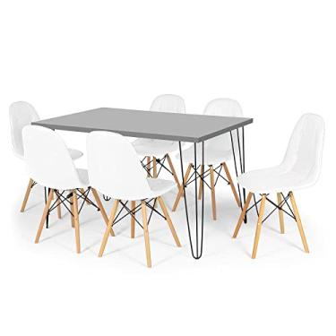 Imagem de Conjunto Mesa de Jantar Hairpin 130x80 Volpi com 6 Cadeiras Eiffel Botonê - Branco