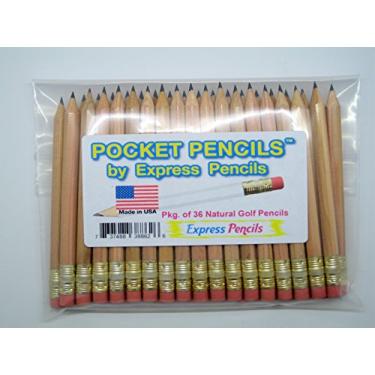 Imagem de Lápis de golfe natural com borracha – Meia, sala de aula, estanho, curto, mini, pequeno, não tóxico – hexagonal, afiado, 2 lápis, cor – natural, pacote com 36 lápis de bolso da Express Pencils