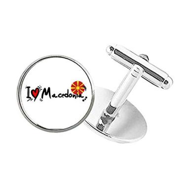 Imagem de DIYthinker Abotoaduras com clipe de botão redondo I Love Macedônia, bandeira da palavra Love Heart Illustration