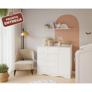 Imagem de Cômoda Encanto Baby Branca com porta e 04 gavetas grandes - 100% MDF