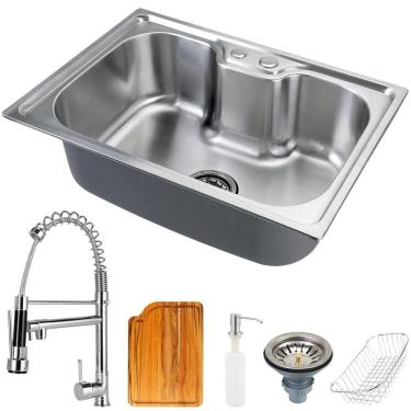 Imagem de Cuba Para Cozinha Gourmet Pia Aço Inox Com Acessórios Tábua De Corte Nawa 50 cm E Torneira Gourmet Munim Pingoo.casa