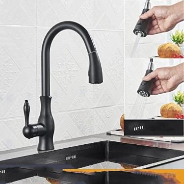 Imagem de Rose Gold Torneira de Cozinha Pulverizador Cabeça de Latão Preto Misturador de Água Quente Fria Torneira Montado Guindaste Único Punho, Preto Fosco, China