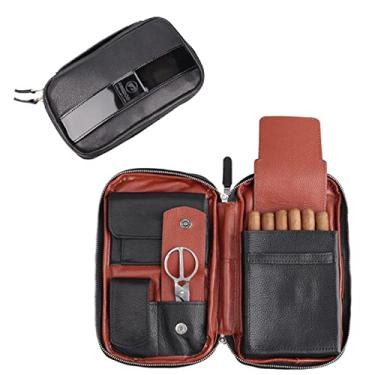 Imagem de Foern Estojo de couro para charutos de viagem, bolsa de presente, para homens, mulheres, amigos, golfe, bar, viagem, preto