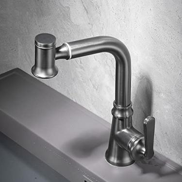 Imagem de Torneira de cozinha removível em latão 360 rotações para banheiro com água quente e fria torneiras misturadoras para pia montadas no convés Torneira de guindaste de manípulo único, cinza