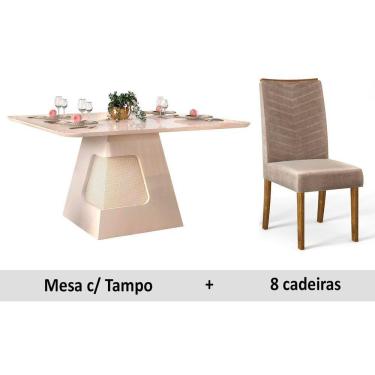 Imagem de Conjunto: Mesa Sala Jantar Dala Tampo de MDF c/ Vidro 136cm + 8 Cadeiras Serena Demolição/OW/Kraft - DJ Móveis
