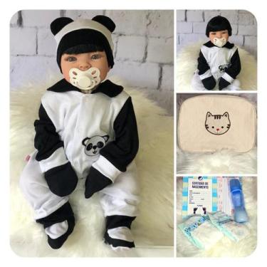 Imagem de Boneco Bebê Reborn Real Menino Panda Itens Bolsa Maternidade - Sonho D