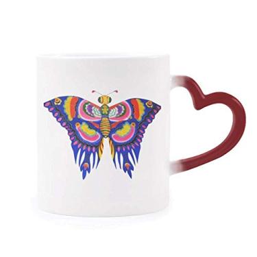 Imagem de Caneca tradicional chinesa com padrão de borboleta, sensível ao calor, caneca vermelha que muda de cor
