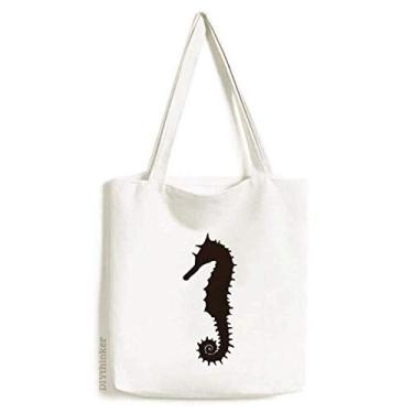 Imagem de Bolsa de lona preta hipocampo com estampa de vida marinha bolsa de compras casual
