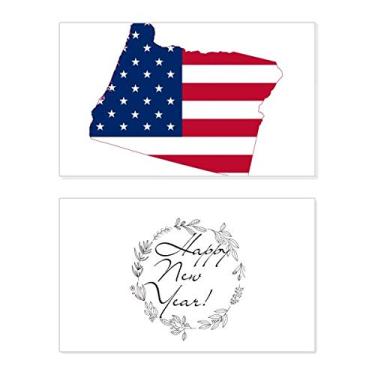 Imagem de Oregon Mapa dos EUA Estrelas Listras Bandeira Ano Novo Festival Cartão Bless Mensagem Presente