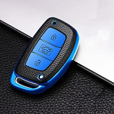 Imagem de SELIYA Capa de couro TPU para chave de carro, adequada para Hyundai IX25 IX35 ELANTRA Verna Sonata TUCSON chaveiro protetor, estilo B azul