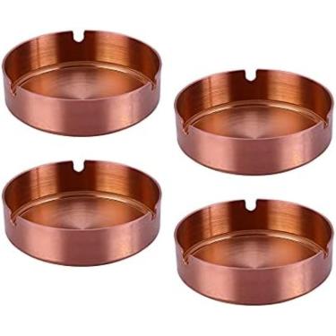 Imagem de Cinzeiro De Aço Inoxidável De 4 Peças, Cinzeiro Pequeno, Conjunto De Cinzeiro Redondo À Prova De Vento Para Escritório Em Casa, Restaurante Do Hotel, Interior E Exterior, 3 * 10 Cm,Rosa Ouro,3 * 10