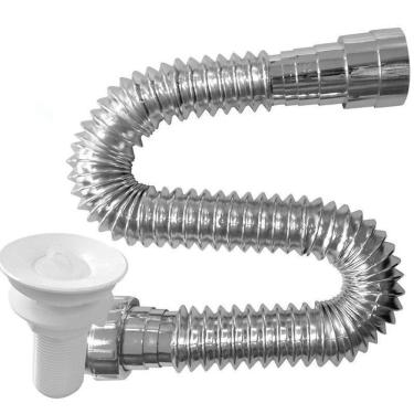 Imagem de Sifão Sanfonado Multiuso 72cm Metalizado Com Valvula