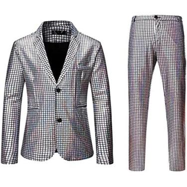 Imagem de Conjuntos De Agasalhos Masculinos Com Lantejoulas Brilhantes, Botão Para Baixo, Calça De Corrida, Gola Alta, Calça, Estilo De Boate, Agasalho De Treino,Prata,M,bonny369