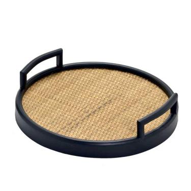 Imagem de Bandeja Decorativa Redonda em Rattan Preto 30cm