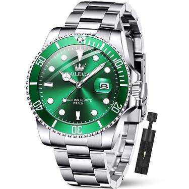 Imagem de OLEVS Relógios de pulso clássicos, relógios masculinos de negócios, relógio social com dia, verde/preto/branco/azul, relógio de pulso masculino luminoso multifuncional de aço inoxidável,