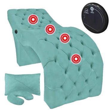 Imagem de Maca com Almofadas e Massageador Vibroterapia Capitonê Estética Veludo Azul Tiffany SOFA STORE