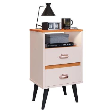 Imagem de Mesa de Cabeceira Pequena Mesinha Com Gavetas Moderna Nicho Organizador Retrô Canto Quarto Classic New - Off White/Cinamomo - RPM