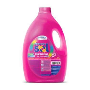 Imagem de Girando Sol Tira Manchas Líquido Sem Cloro 5L Sabão Líquido Tira Manchas Rosa Poderoso Contra As Manchas Mais Difíceis Branco Mais Branco Colorido Mais Vivo