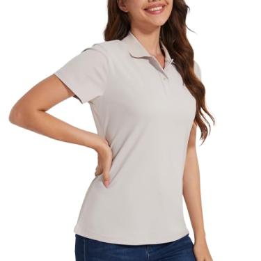 Imagem de Casei Camisas polo femininas de golfe secagem rápida absorção de umidade preto e branco camisa polo, Caqui, GG