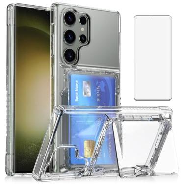 Imagem de Asuwish Capa de celular para Samsung Galaxy S23 Ultra 5G capa carteira transparente transparente com protetor de tela de vidro temperado e compartimento fino para cartão de crédito S23Ultra 23S S 23