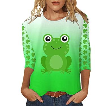 Imagem de Camisetas femininas do Dia de São Patrício manga 3/4 de St. Pattys Funny Lucky Clover St Patricks Day Shirt feminina, 037-verde menta, XXG