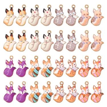 Imagem de Spritewelry Pingentes de tartaruga de sorvete de flor esmaltada cabeça de gado pingentes de animais para brincos, colar, pulseira, chaveiro, joias, artesanato, Fox-32pcs, Metal, Sem Pedra Preciosa